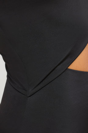 Premium Jersey Asymmetric Cut Out Maxi Dress in Black