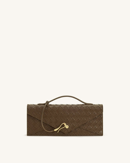 Celeste Woven Textured Envelope Top Handle Bag - Yellow