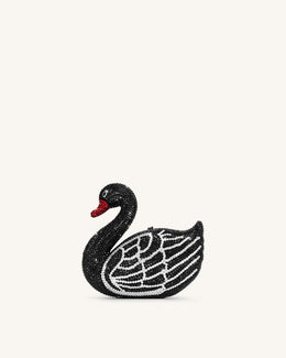 Kinsley Crystal Swan Clutch - Black