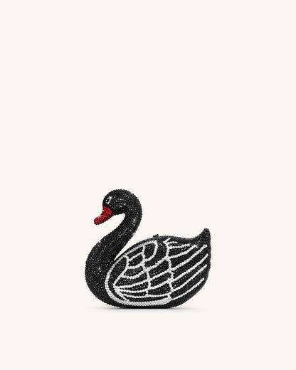 Kinsley Crystal Swan Clutch - Black