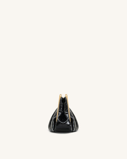 Lila Faux Croc-Effect Metal Frame Clutch - Black