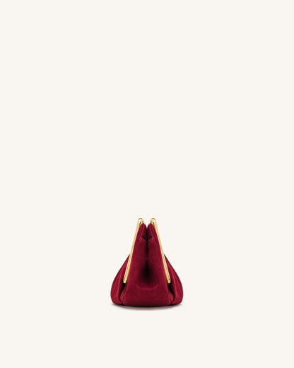 Lila Faux Suede Metal Frame Clutch - Red