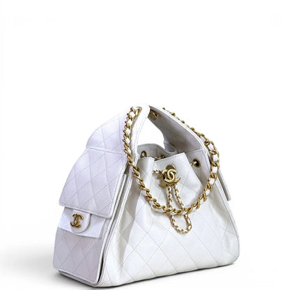 Chanel 25 Small Handbag White Grained Calfskin