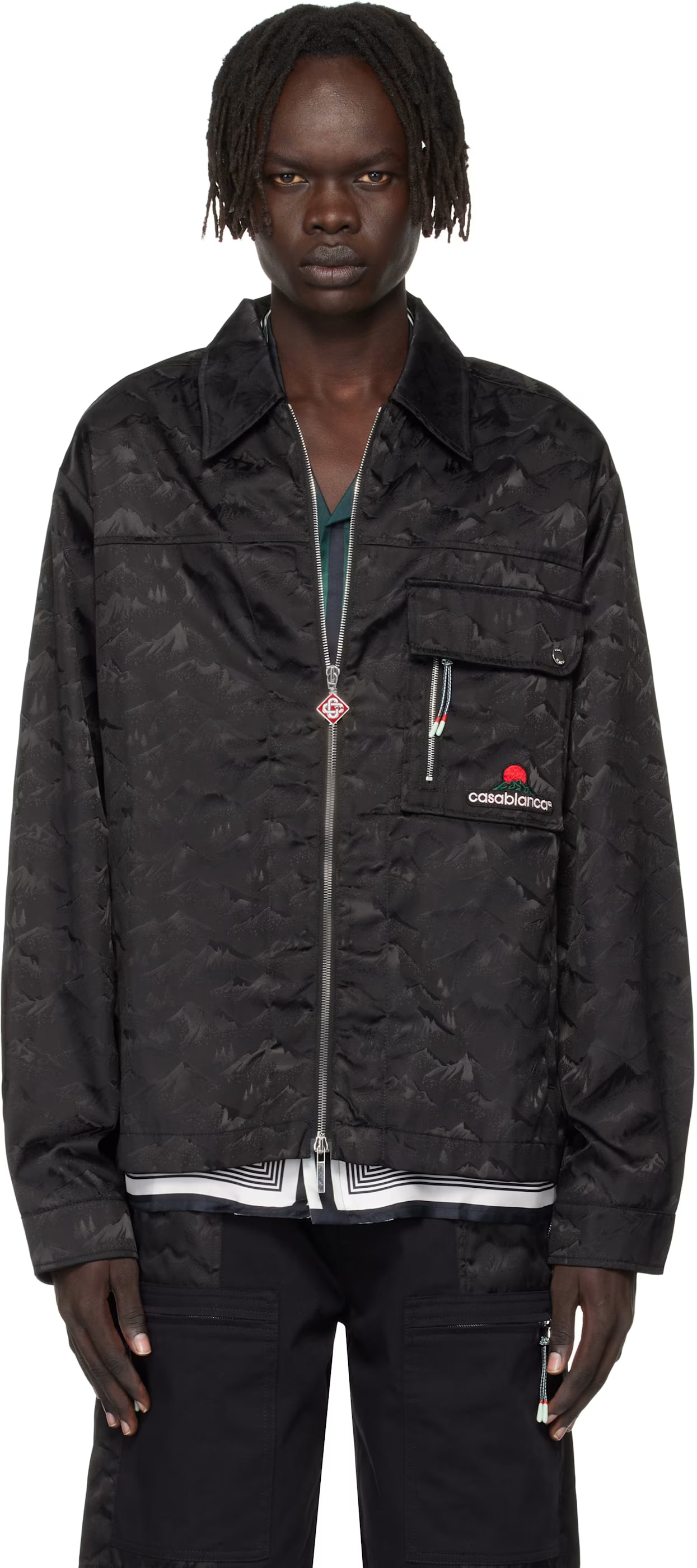 Black Nylon Mountain Short Sleeve Camo Zip Shirt