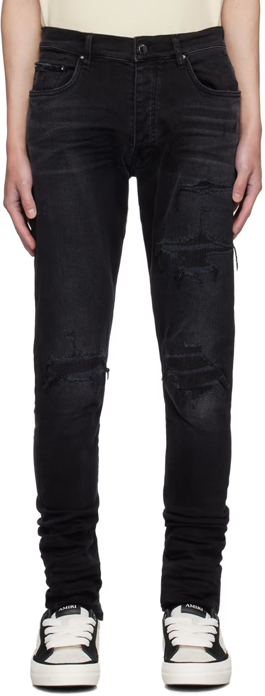 Black MA Varsity Repair Jeans