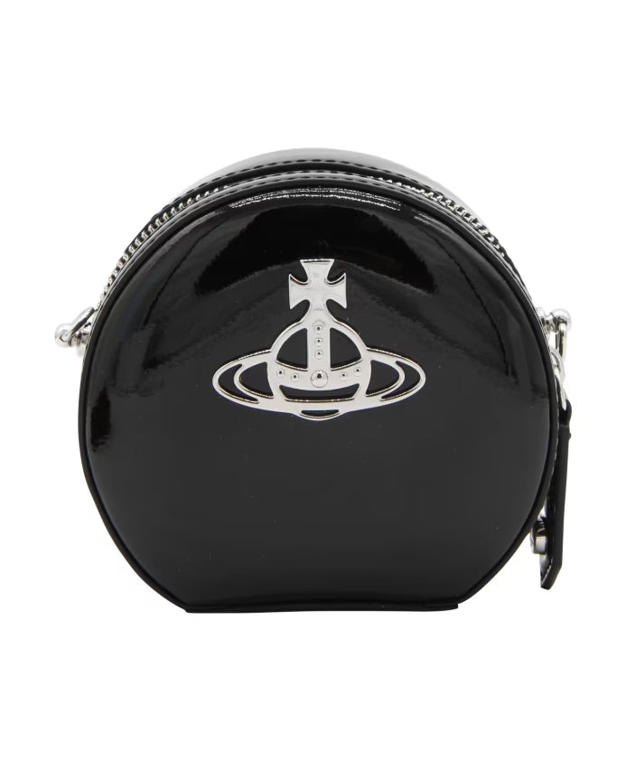 Black Leather Crossbody Bag with Silver Logo