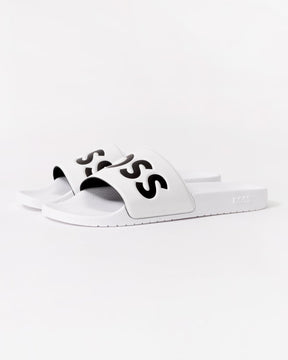 Aryeh Mens Italian-Made Slides with Large Logo Detai