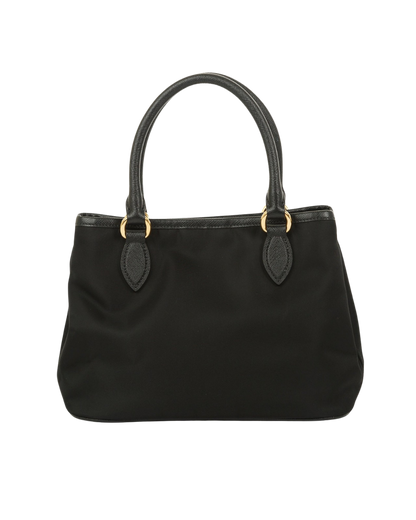 Saffiano Leather-Trimmed Tessuto Nylon Satchel w/ Strap & Authenticity Card
