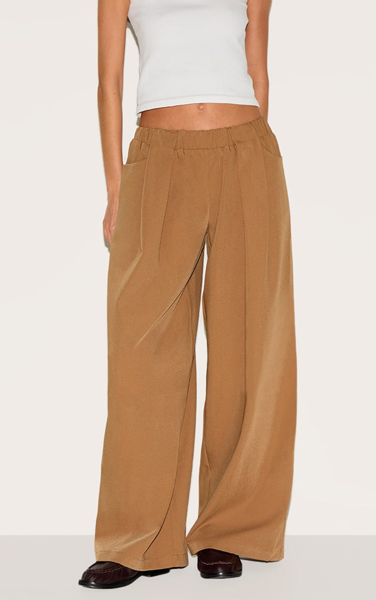 Taupe Stretch Waistband Detail Tailored Trousers