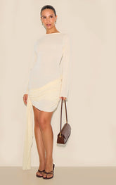 Petite Butter Cream Sheer Textured Tie Front Mini Dress