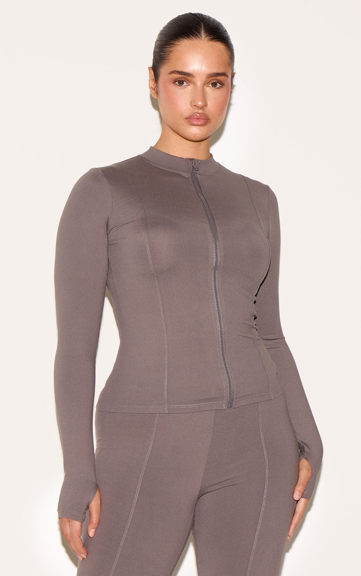 Shape Charcoal Sculpt Zip Front Long Sleeve Top