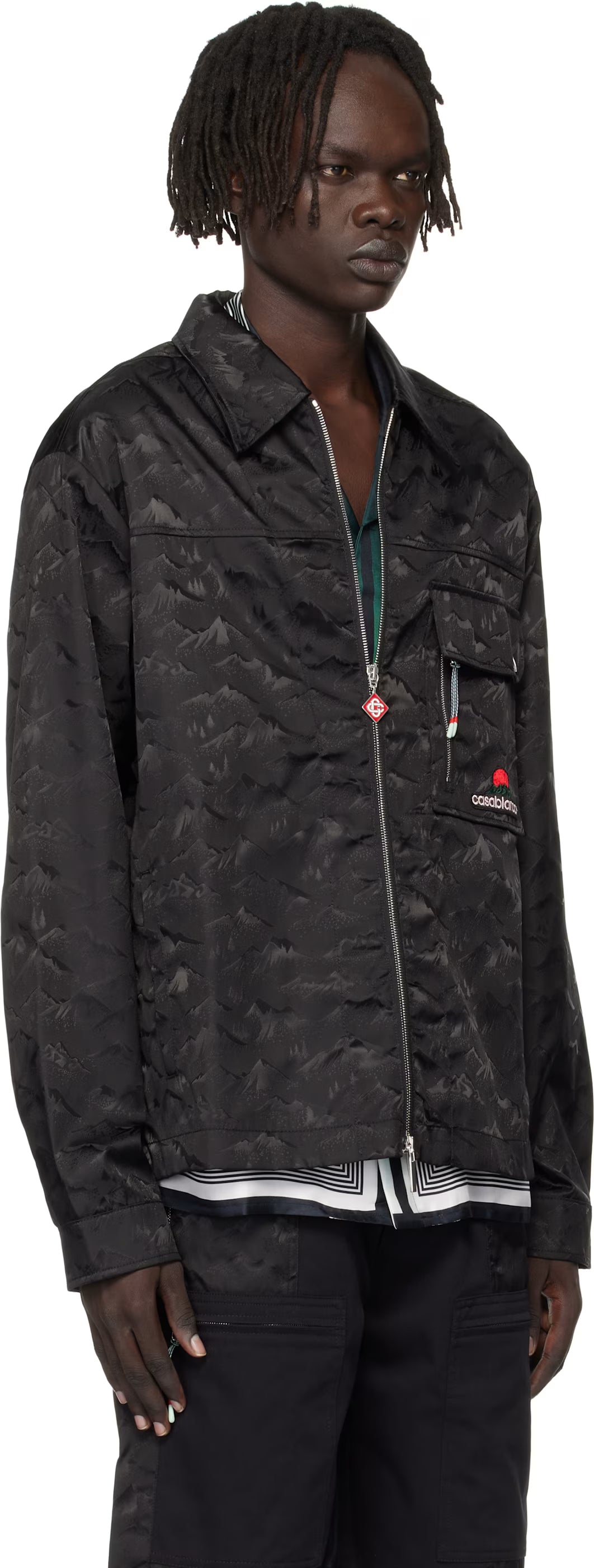 Black Nylon Mountain Short Sleeve Camo Zip Shirt