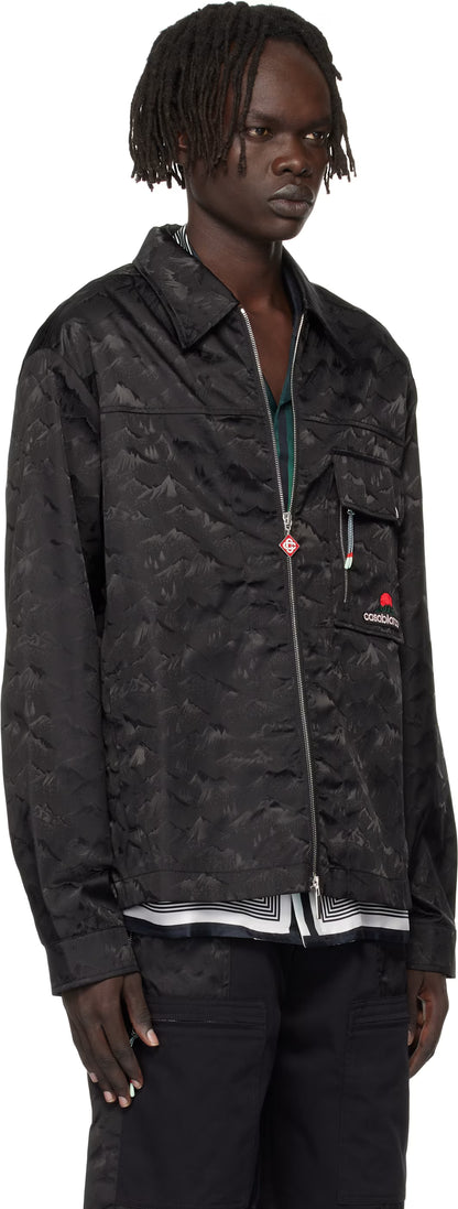 Black Nylon Mountain Short Sleeve Camo Zip Shirt