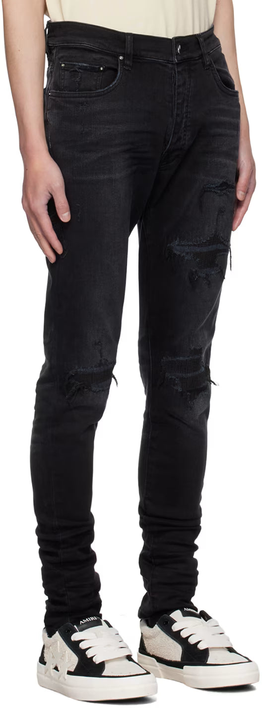 Black MA Varsity Repair Jeans