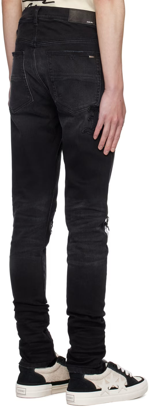Black MA Varsity Repair Jeans