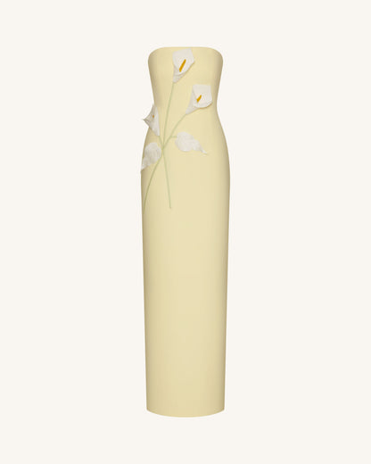 Floral Appliqué Strapless Dress - Cream Ivory
