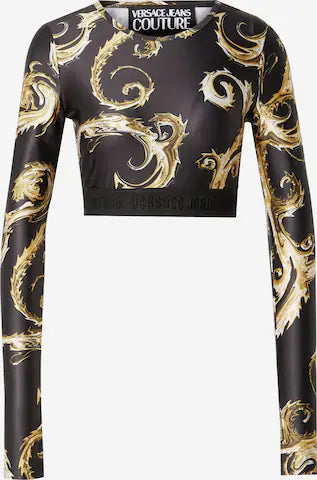 Versace Jeans Couture Baroque Print Long Sleeve Crop Top