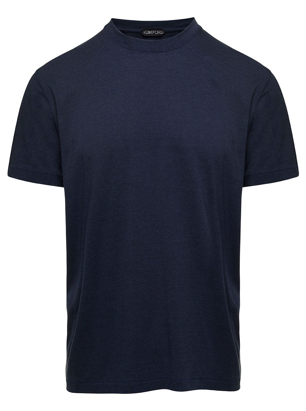 Tom ford Blue Crew Neck T-Shirt with Embroidered Logo in Cotton Blend Man