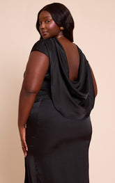 Plus Black Cowl Back Satin Top
