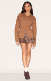 Petite Chocolate Pinstripe Pleated Mini Skirt