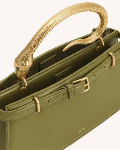 Elena Snake Handle Top Handle Bag - Black