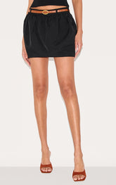 Black Woven Belted Tulip Mini Skirt