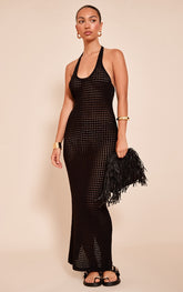Black Crochet Halter Maxi Dress