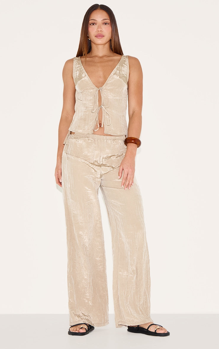 Tall Clay Textured Tie Side Detail Wide Leg Trousers