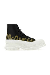 Black Leather Tread Slick Sneakers