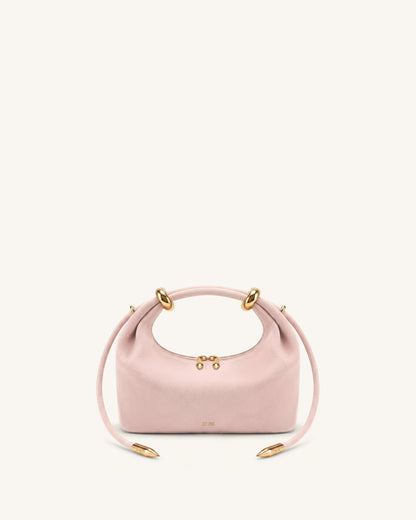 Ellie Faux Suede Metal Ring Embellished Top Handle Bag - Burgundy
