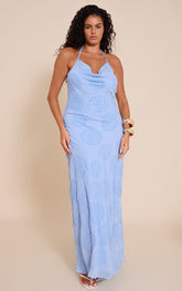 Plus Pale Blue Chiffon Shell Embroidered Cowl Maxi Dress