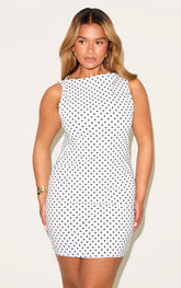 Shape White Polka Dot Boat Neck Mini Dress