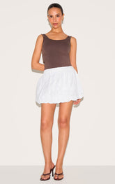 Petite White Broderie Puffball Mini Skirt