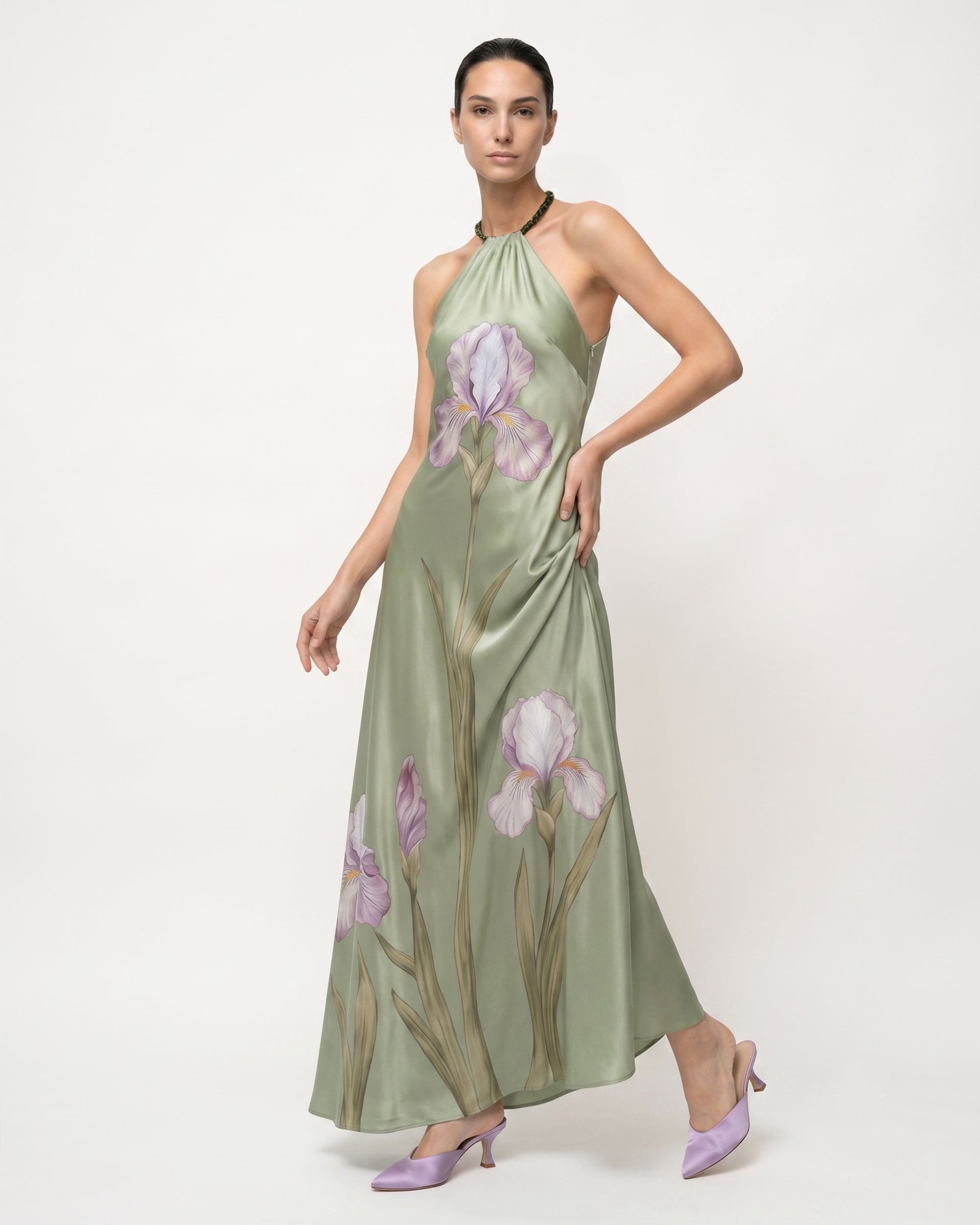 Iris Floral Print Halter Maxi Dress - Ruby