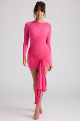 Long Sleeve Draped Mini Dress in Magenta