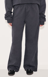 Charcoal Oversized Wide Leg Ribbed Tape Joggers