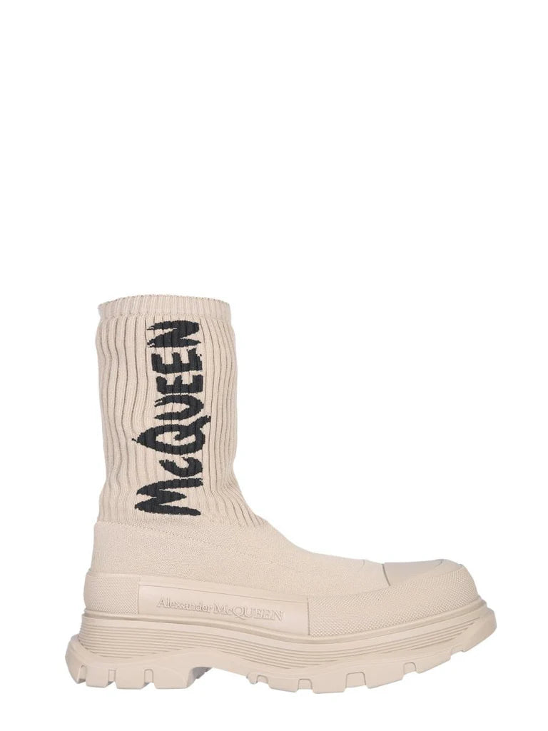 Men’s Beige Sock Sneakers with Oversized Rubber Lug Sole – Made in Italy