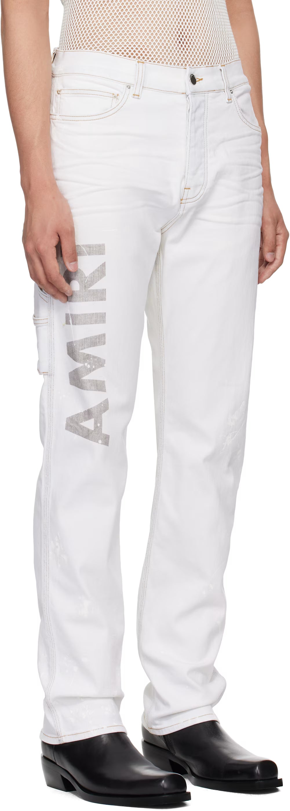 Blue Army Logo Painted Slim Workman Jeans