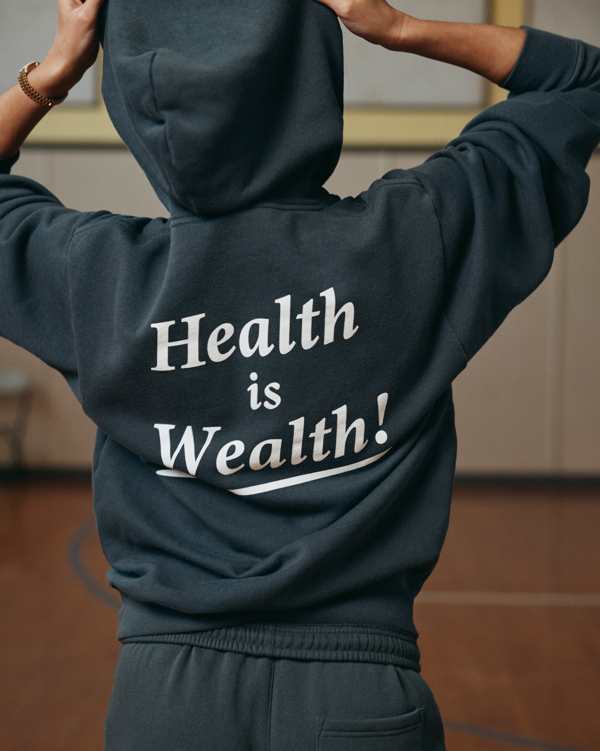 Health Is Wealth Soft Hoodie - Faded Black/White