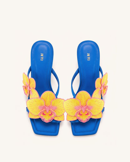 Serena Orchid Embroidered Toe Ring Heeled Sandals - Ivory Green