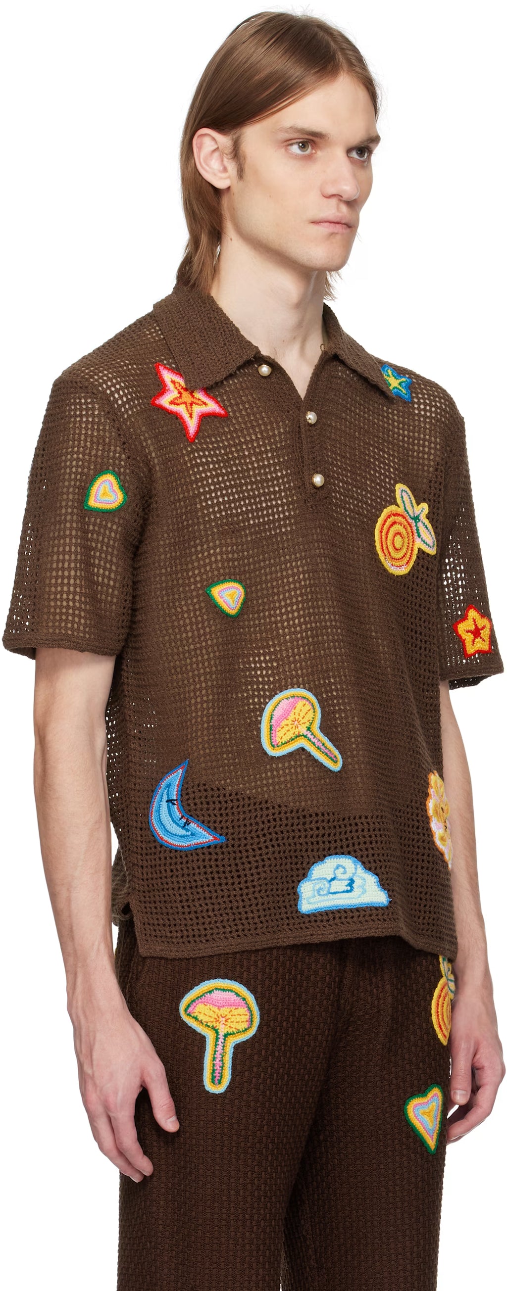 Brown Motif Crochet Polo
