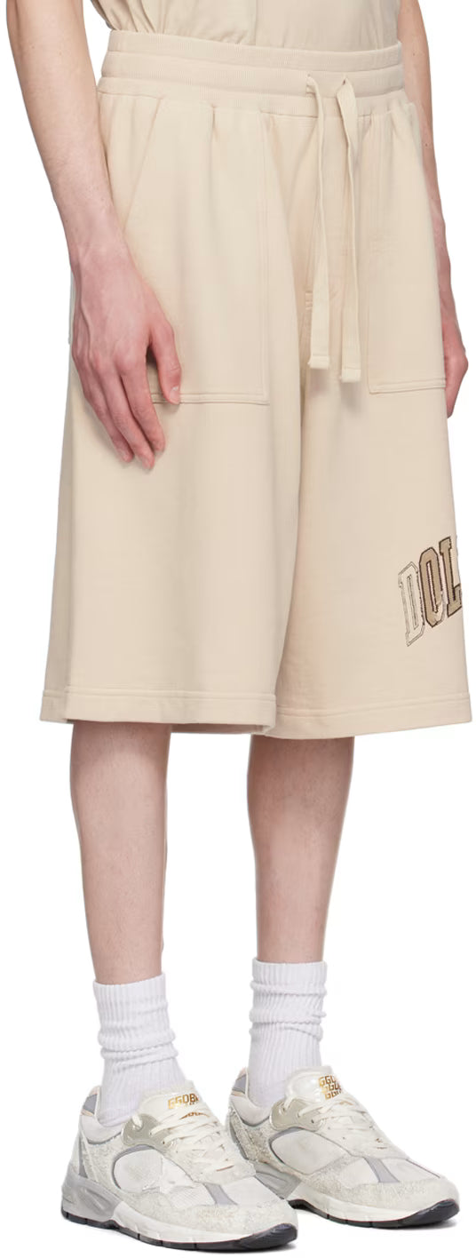 Dolce&Gabbana Beige Embroidered-Logo Shorts