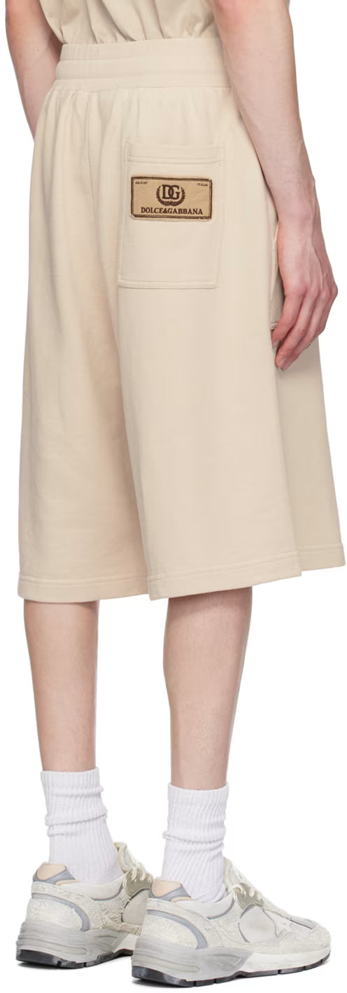 Dolce&Gabbana Beige Embroidered-Logo Shorts