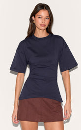 Navy Ruched Side Detail T Shirt