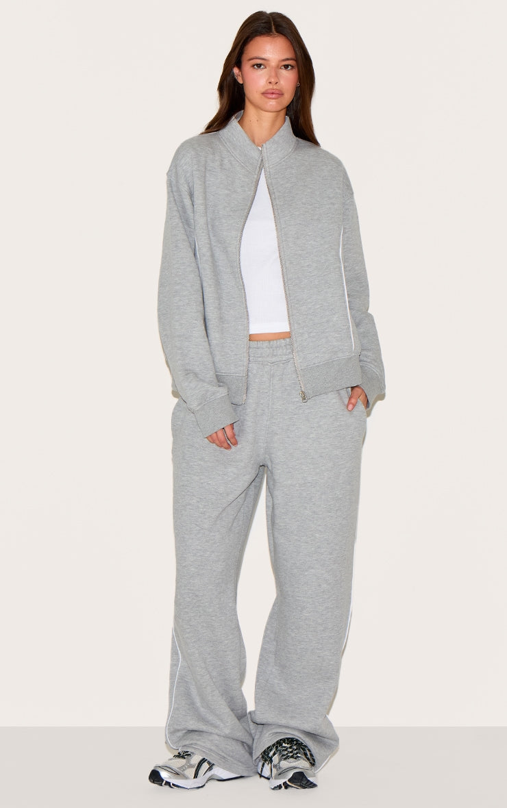 Ash Grey Wide Leg Contrast Seam Joggers