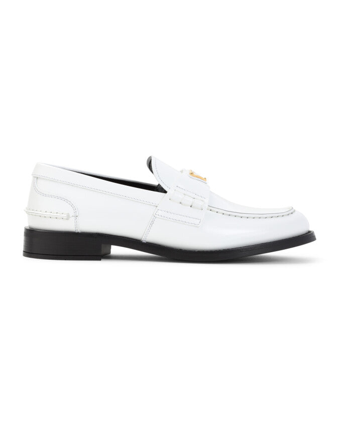 Prada White Polished Leather Penny Loafers