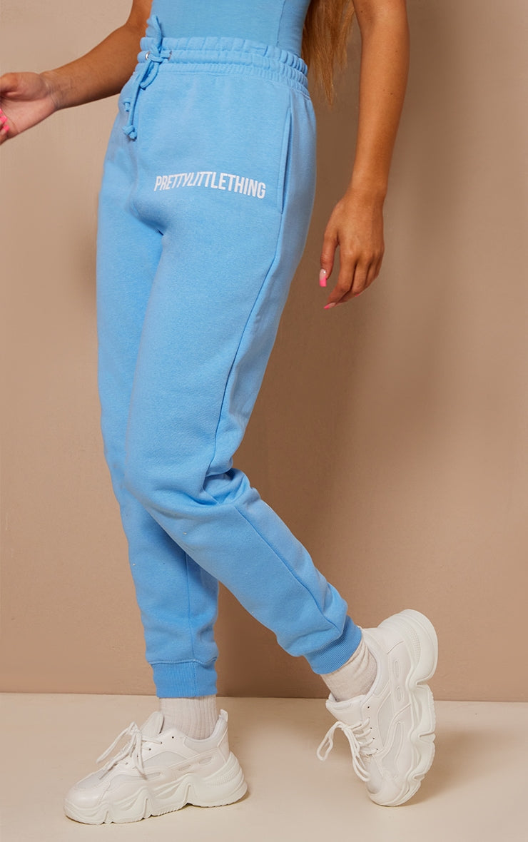 PRETTYLITTLETHING Bright Blue Logo High Waisted Cuffed Jogger