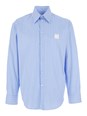 Msgm Light Blue Shirt with All-Over Striped Motif and Logo on the Front in Cotton Man