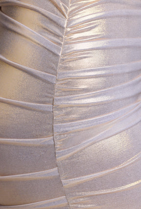 One Shoulder Metallic Jersey Mini Dress in Light Gold