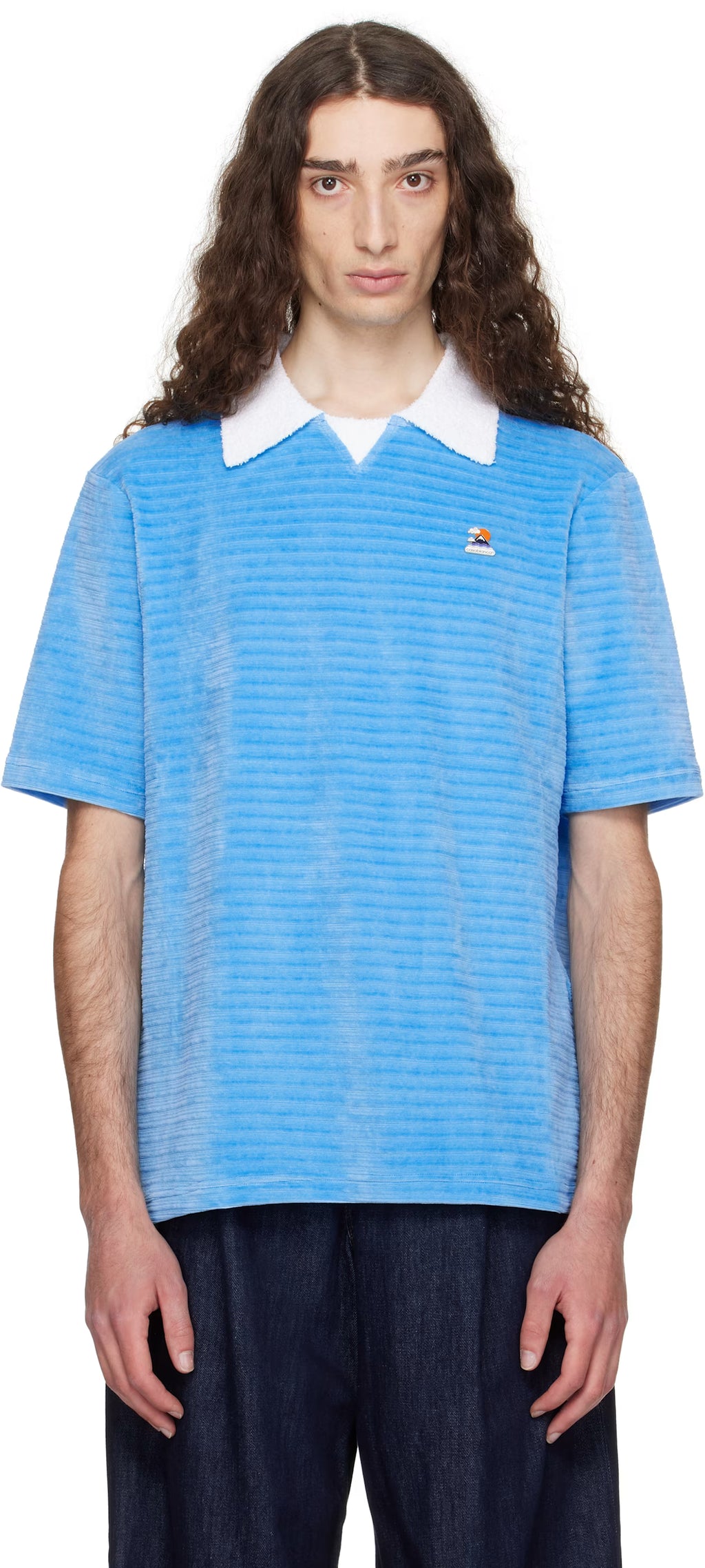Blue Velour Stripe Polo